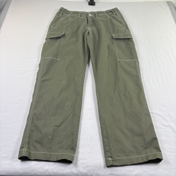 True Religion Cargo Pants Mens Size 32 Green Flap Pockets Straight Leg Stretch - Picture 1 of 13